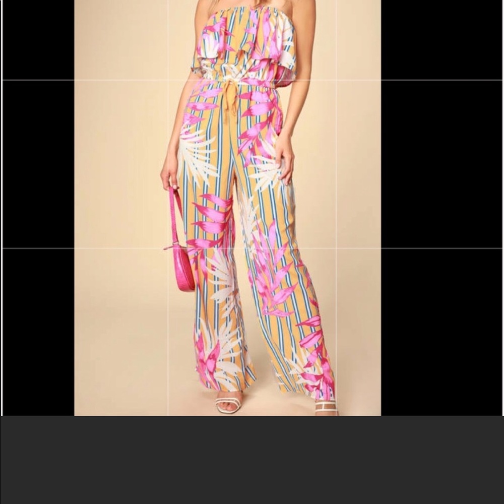 Montana yellow tropical print strapless Jumpsuit